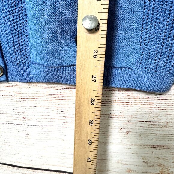 St John Blue Knit Cardigan Sweater Womens Button Front Pockets Size L Made USA - Picture 7 of 10